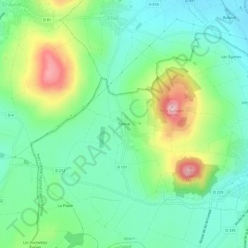 Mapa topográfico Tinlhat, altitud, relieve