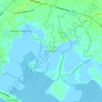 Mapa topográfico Mangarin, altitud, relieve