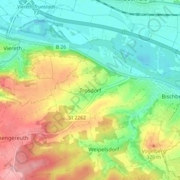 Mapa topográfico Trosdorf, altitud, relieve