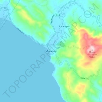Mapa topográfico Mulanay, altitud, relieve
