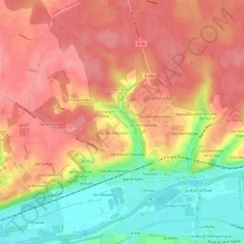 Mapa topográfico Les Epinettes, altitud, relieve