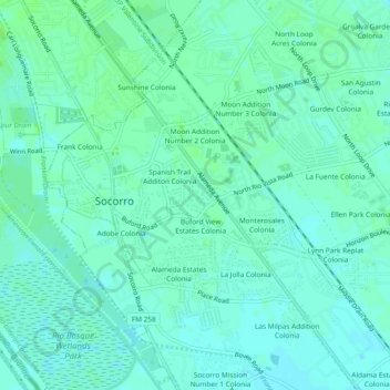 Mapa topográfico Rio Vista Addition Colonia, altitud, relieve