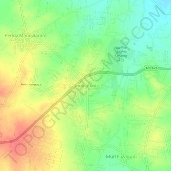 Mapa topográfico Moinabad, altitud, relieve