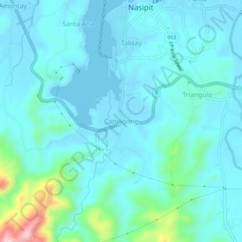 Mapa topográfico Camagong, altitud, relieve