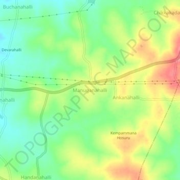 Mapa topográfico Manuganahalli, altitud, relieve