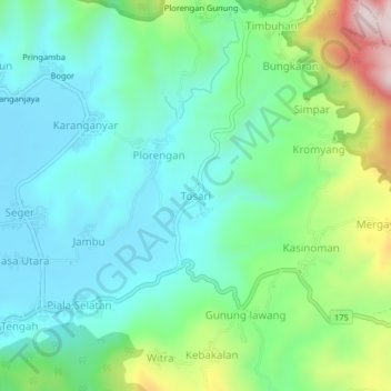 Mapa topográfico Tosari, altitud, relieve