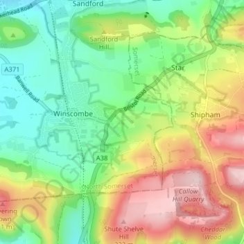 Mapa topográfico Sidcot, altitud, relieve