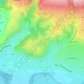 Mapa topográfico La Combe, altitud, relieve