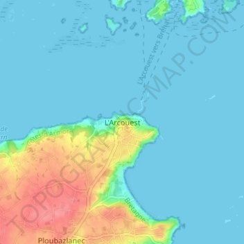 Mapa topográfico L'Arcouest, altitud, relieve
