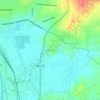 Mapa topográfico Hukumpeta, altitud, relieve