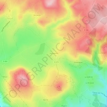 Mapa topográfico Pierrefitte, altitud, relieve
