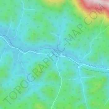 Mapa topográfico Achankovil, altitud, relieve