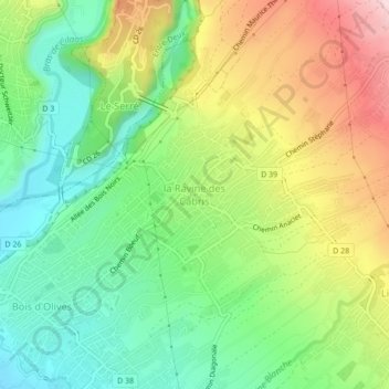 Mapa topográfico la Ravine des Cabris, altitud, relieve