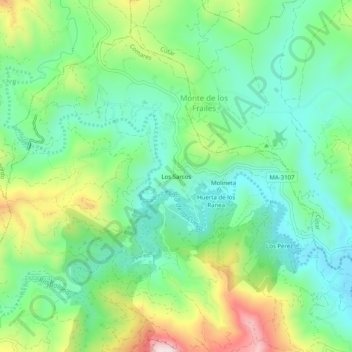 Mapa topográfico Los Sarcos, altitud, relieve