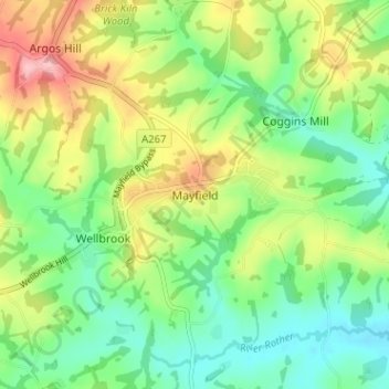 Mapa topográfico Mayfield, altitud, relieve