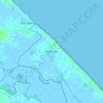 Mapa topográfico Waxham, altitud, relieve