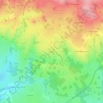 Mapa topográfico Lusignat, altitud, relieve