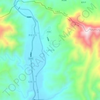 Mapa topográfico Xiaoping'ancun, altitud, relieve