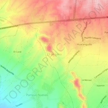 Mapa topográfico 23 de Junio, altitud, relieve