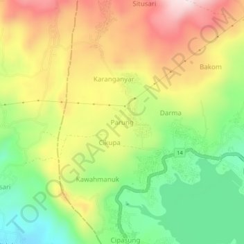 Mapa topográfico Parung, altitud, relieve
