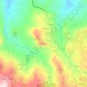 Mapa topográfico Montelaterone, altitud, relieve