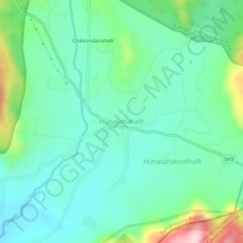 Mapa topográfico Hunasanahalli, altitud, relieve