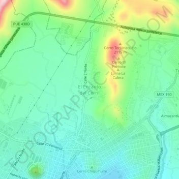 Mapa topográfico El Encanto del Cerril, altitud, relieve