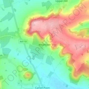 Mapa topográfico Westhope, altitud, relieve