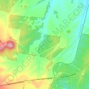 Mapa topográfico Elizabeth Vale, altitud, relieve