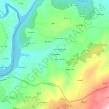 Mapa topográfico Ribas de Miño, altitud, relieve