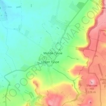 Mapa topográfico Middle Tysoe, altitud, relieve