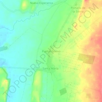 Mapa topográfico Pueblo Nuevo, altitud, relieve