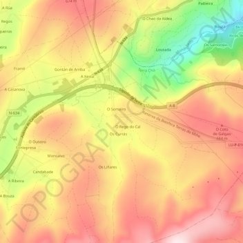Mapa topográfico A Piegueira, altitud, relieve