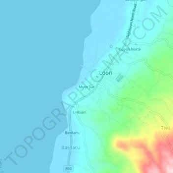 Mapa topográfico Moto Sur, altitud, relieve