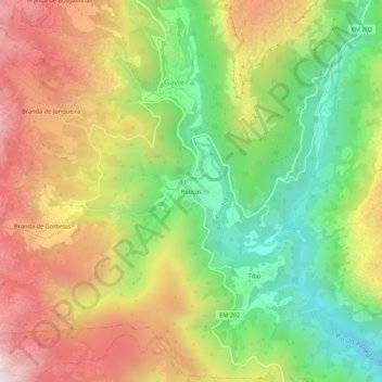 Mapa topográfico Rouças, altitud, relieve
