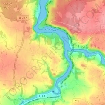 Mapa topográfico Lec'h Turquey, altitud, relieve