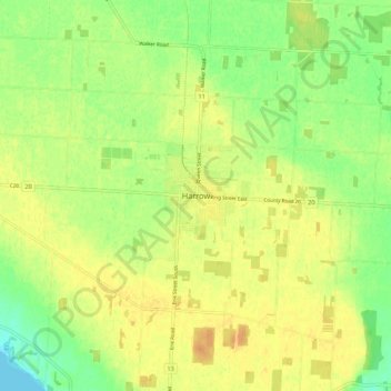 Mapa topográfico Harrow, altitud, relieve