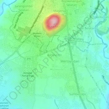 Mapa topográfico Banyurojo, altitud, relieve