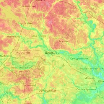 Mapa topográfico Shchyolkovo, altitud, relieve