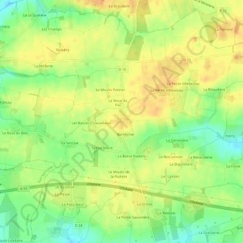 Mapa topográfico La Chauvelière, altitud, relieve