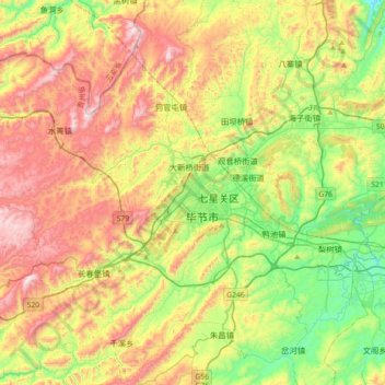 Mapa topográfico Bijie, altitud, relieve
