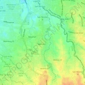 Mapa topográfico Molino 1, altitud, relieve