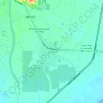 Mapa topográfico Tres Palos, altitud, relieve