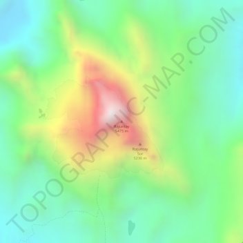 Mapa topográfico Rajuntay, altitud, relieve