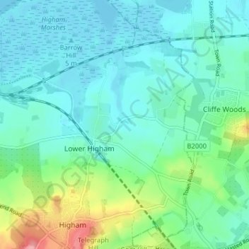 Mapa topográfico Gore Green, altitud, relieve