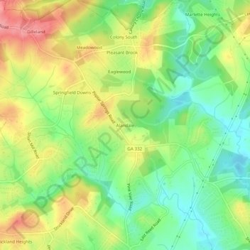 Mapa topográfico Alandale, altitud, relieve