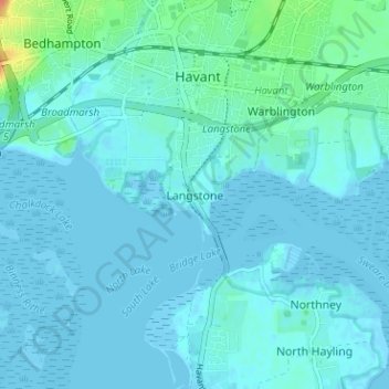 Mapa topográfico Langstone, altitud, relieve