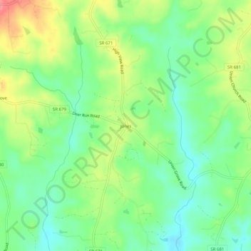 Mapa topográfico Jones, altitud, relieve