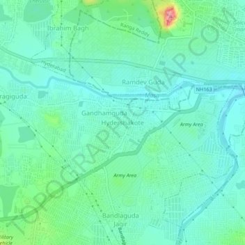 Mapa topográfico Hydershakote, altitud, relieve