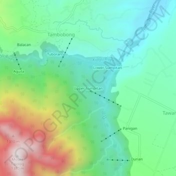 Mapa topográfico Upper Sumpitan, altitud, relieve